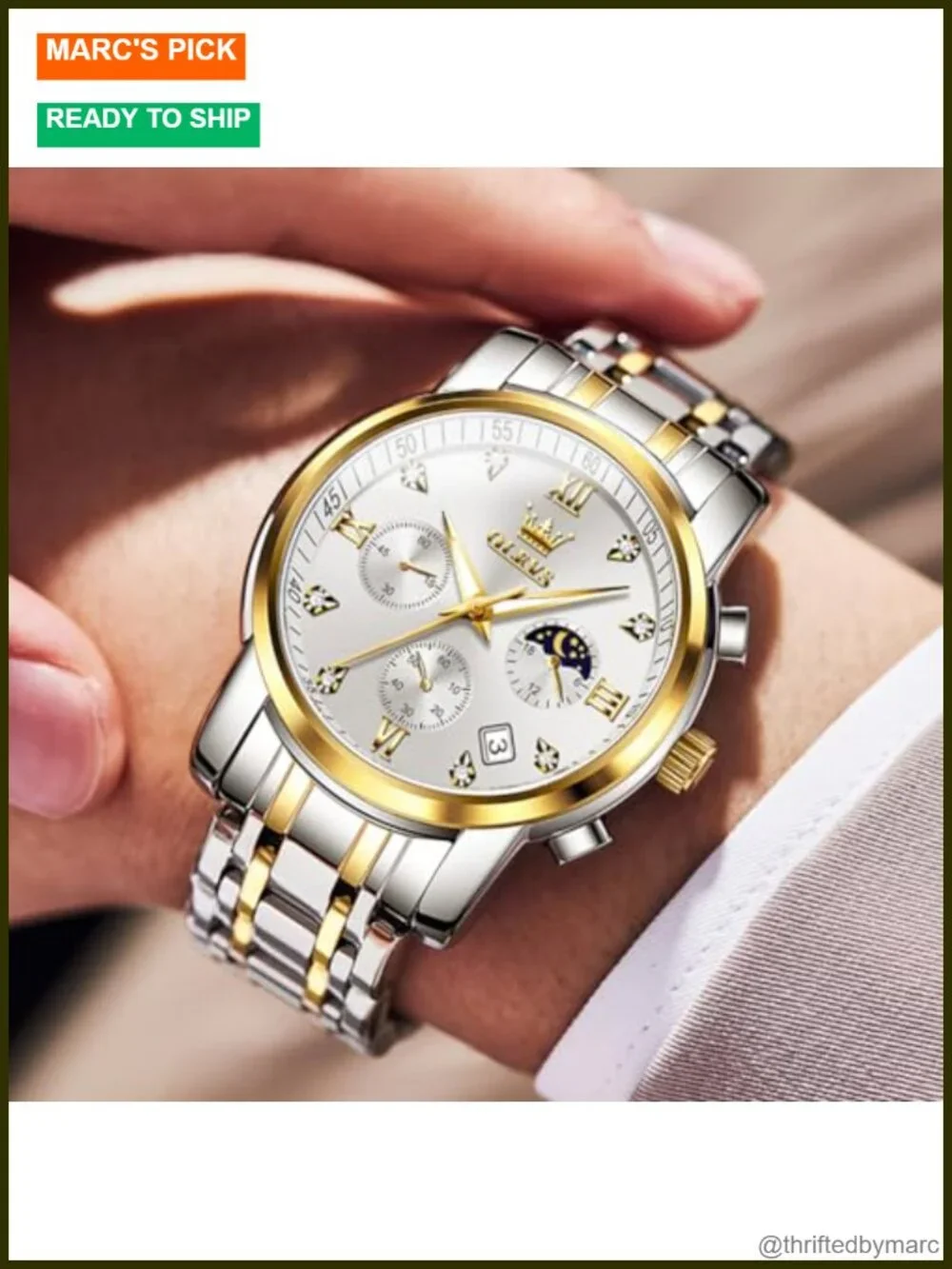 Luxury Large Face Quartz Stainless Steel Waterproof Wrist Watch